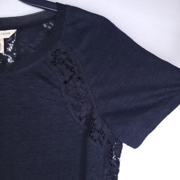 Rebecca Taylor Top Small Black Linen Lace Knit Floral - Picture 4 of 13